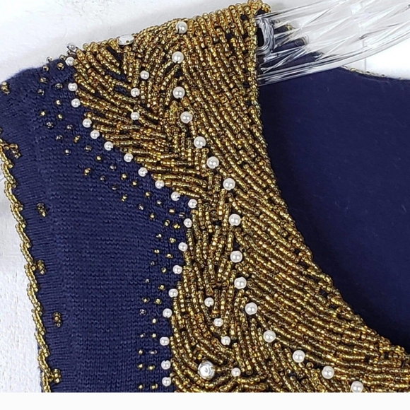 Lilly Pulitzer Navy Top With Gold Beading, Size Large - Picture 8 of 8